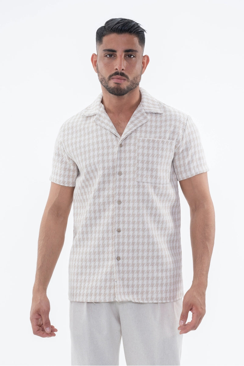 Chemise en tweed à carreaux manches courtes