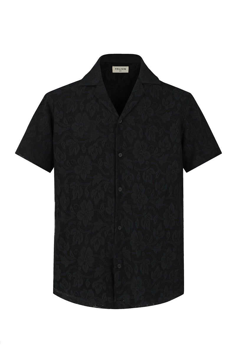 Chemise à manches courtes avec motif ton sur ton - Frilivin