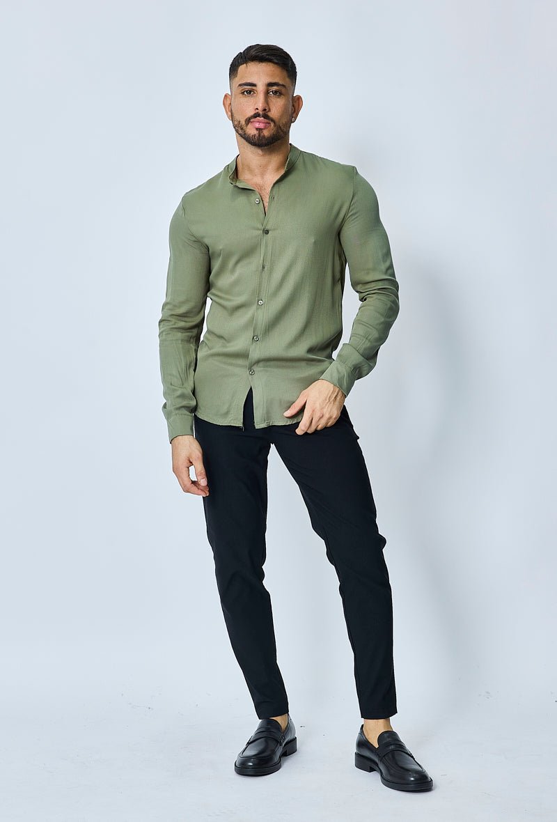 Chemise décontractée unie col mao - Frilivin