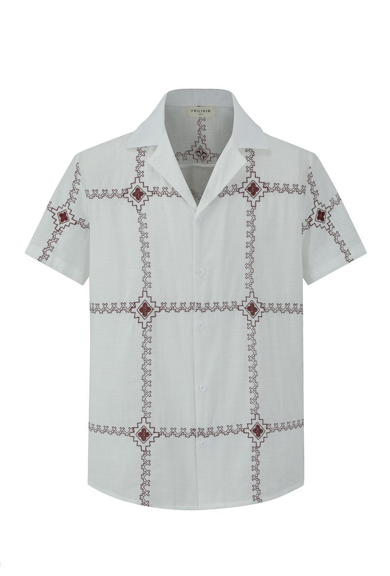 Chemise manches courtes à broderie - Frilivin