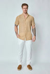 Chemise unie en dentelle manches courtes col à revers - Frilivin