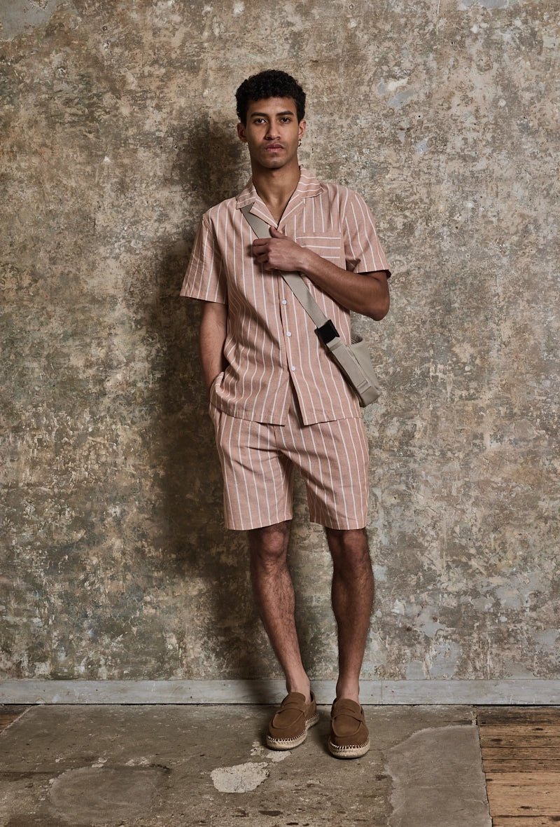 Ensemble à rayures chemise manches courtes short - Frilivin
