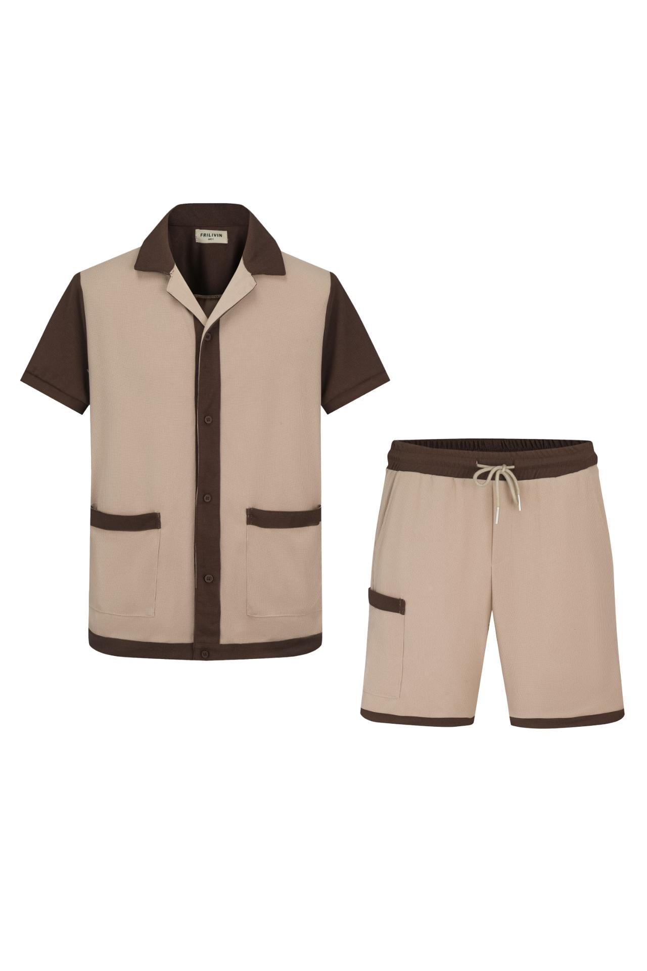 Ensemble chemise et short piqué color block - Frilivin