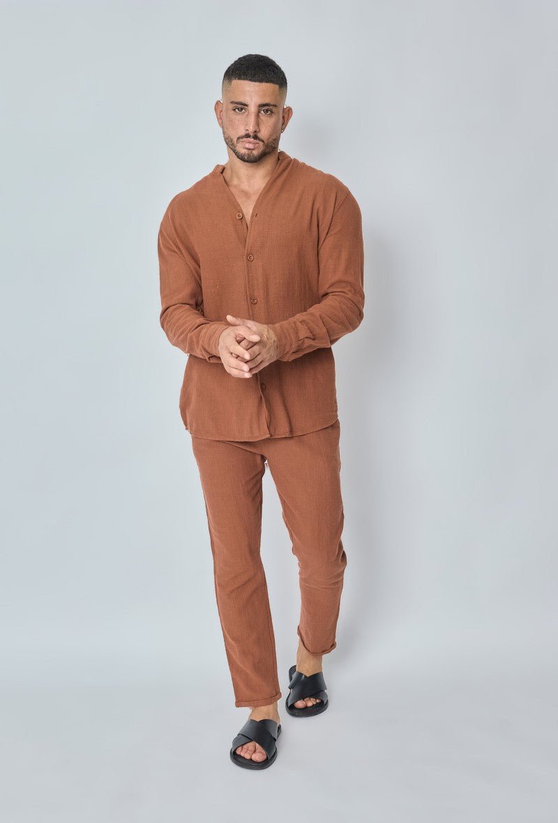 Ensemble chemise pantalon décontractée effet lin - Frilivin