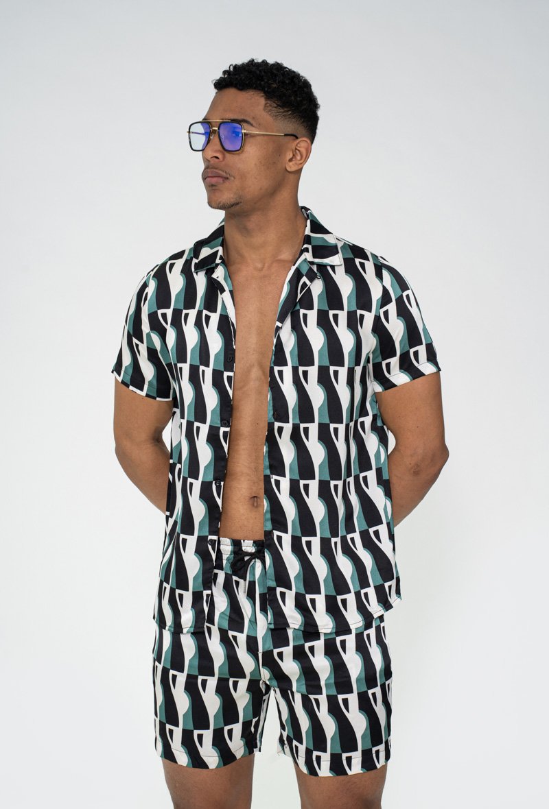 Ensemble chemise short à motifs abstrait - Frilivin