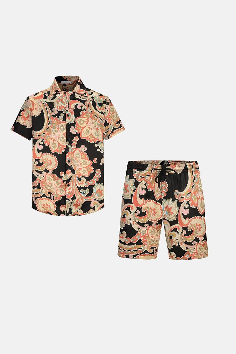 Ensemble chemise short fleuri à motifs baroque - Frilivin