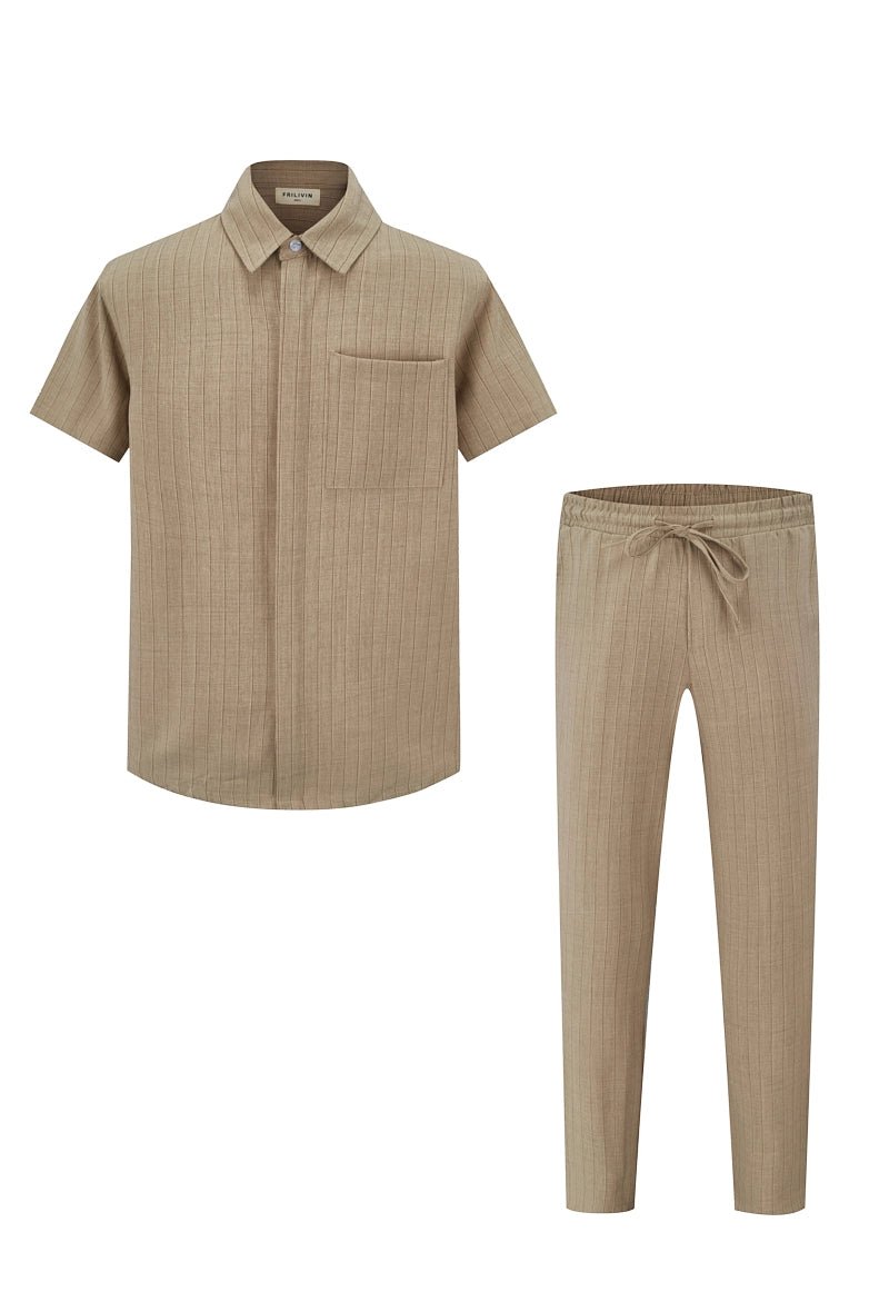 Ensemble de chemise à manches courtes et pantalon avec taille à cordon - Frilivin