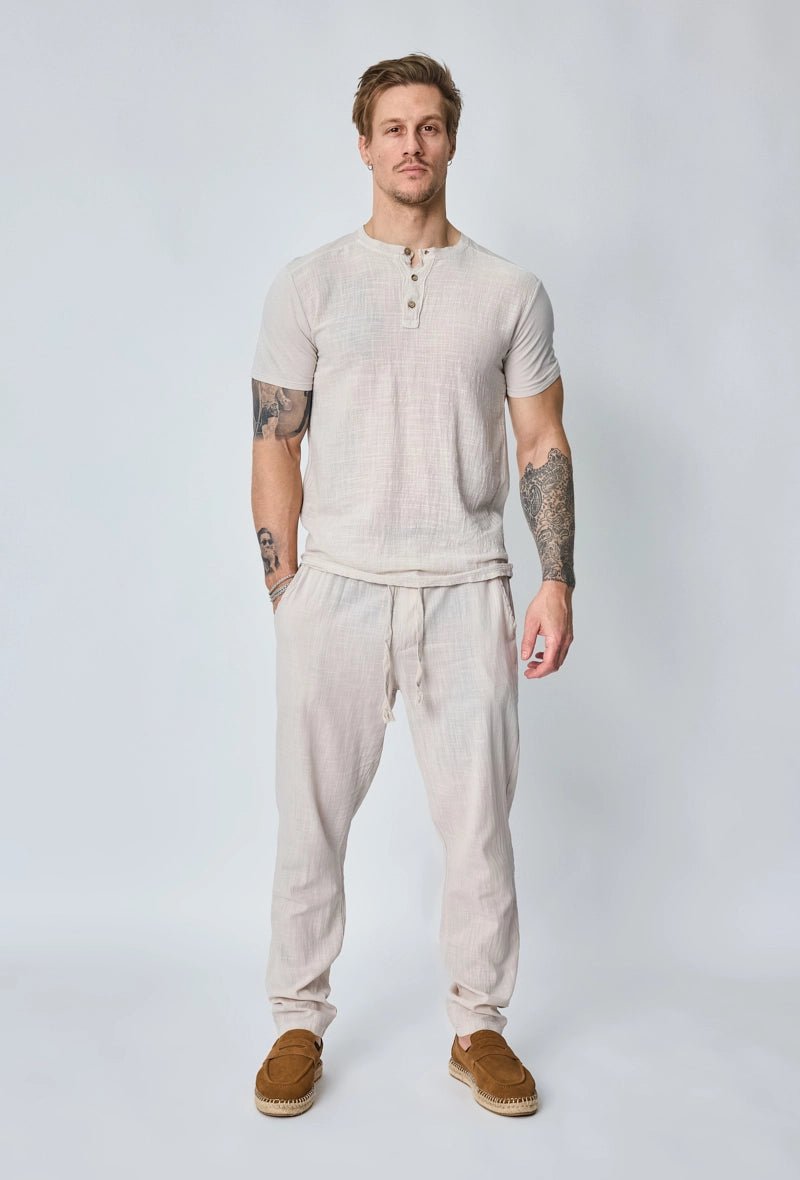 Ensemble polo pantalon uni effet lin - Frilivin