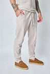 Ensemble polo pantalon uni effet lin - Frilivin