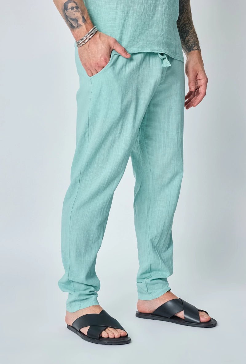 Ensemble polo pantalon uni effet lin - Frilivin