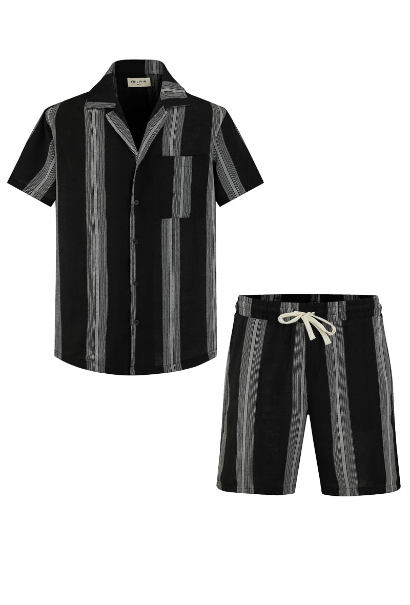 Ensemble short et chemise a rayures - Frilivin