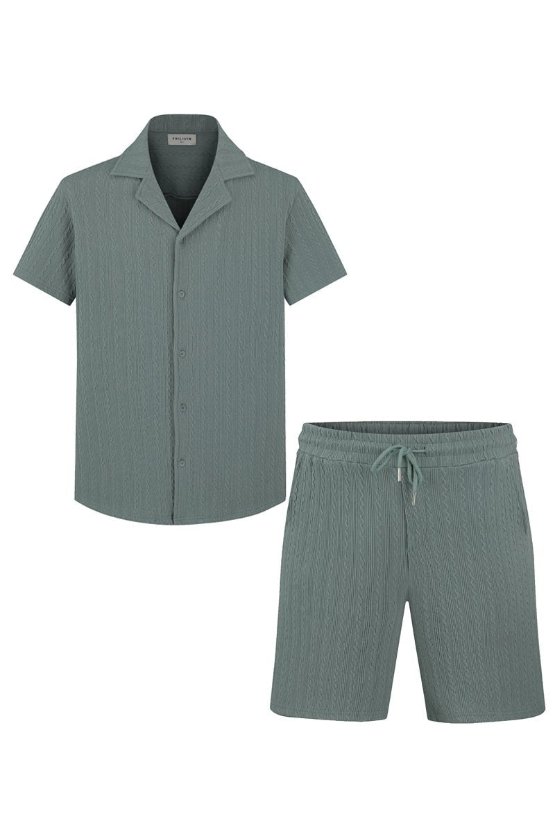 Ensemble texturé uni chemise manches courtes short - Frilivin