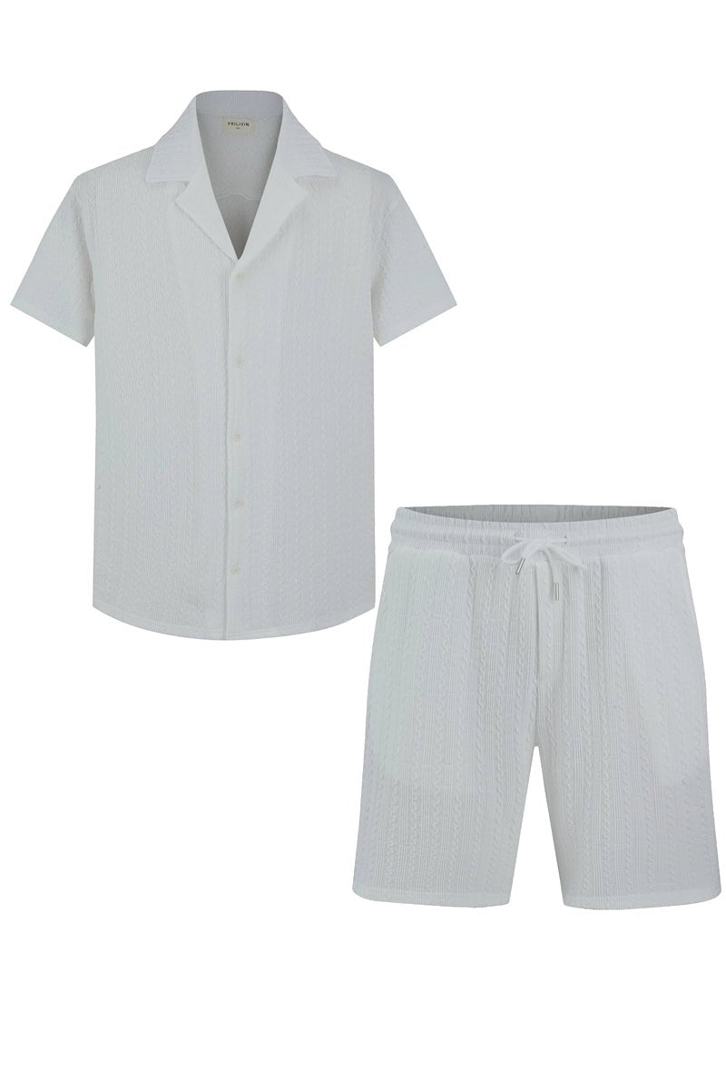 Ensemble texturé uni chemise manches courtes short - Frilivin