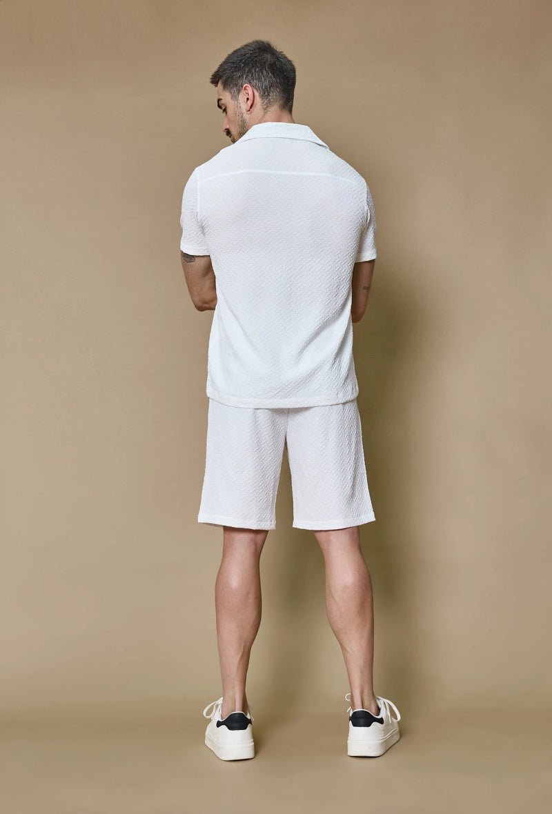 Ensemble uni chemise manches courtes short à motifs géométriques - Frilivin