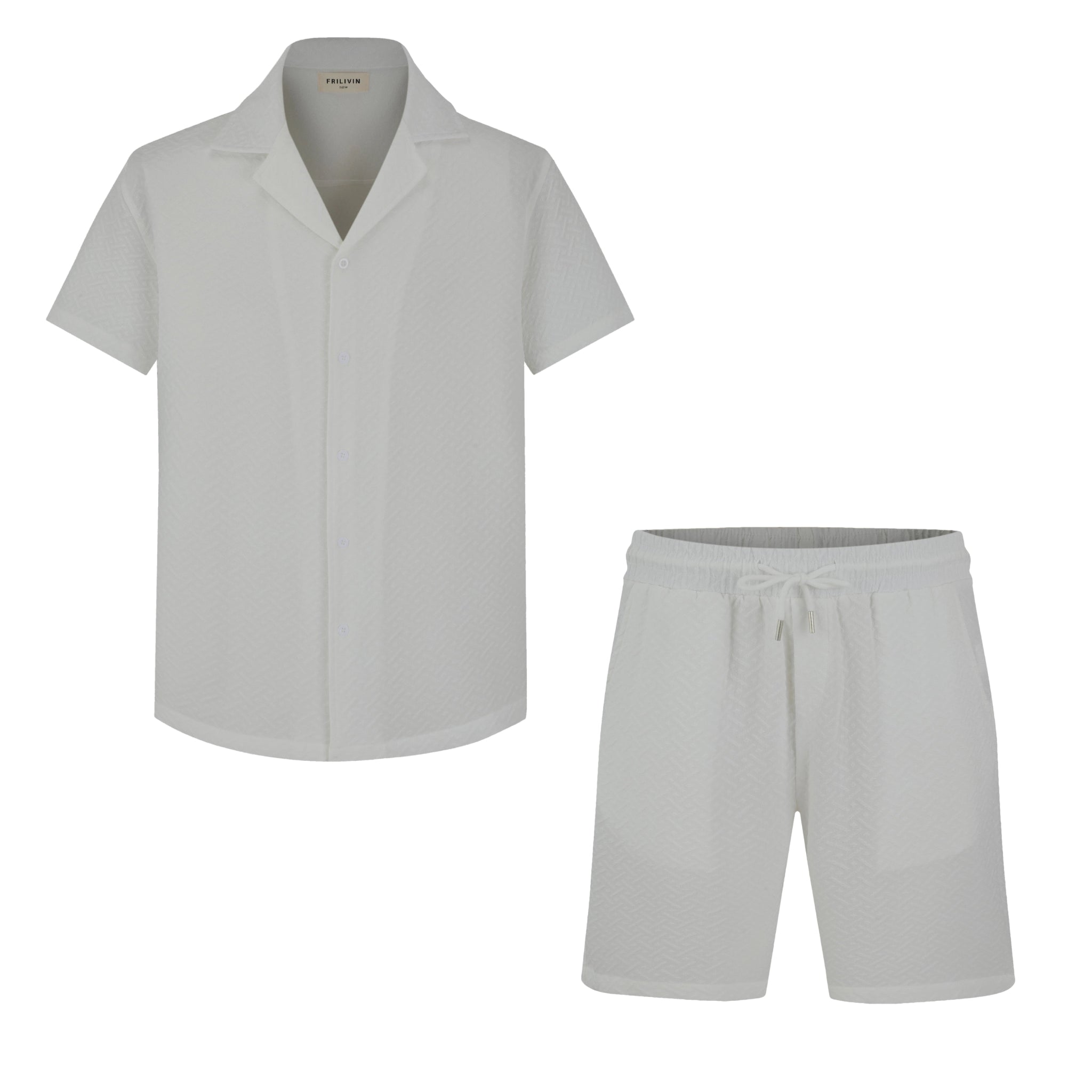 Ensemble uni chemise manches courtes short à motifs géométriques - Frilivin