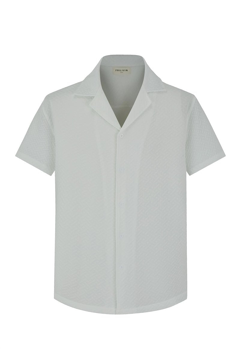 Ensemble uni chemise manches courtes short à motifs géométriques - Frilivin