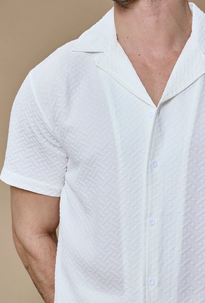 Ensemble uni chemise manches courtes short à motifs géométriques - Frilivin