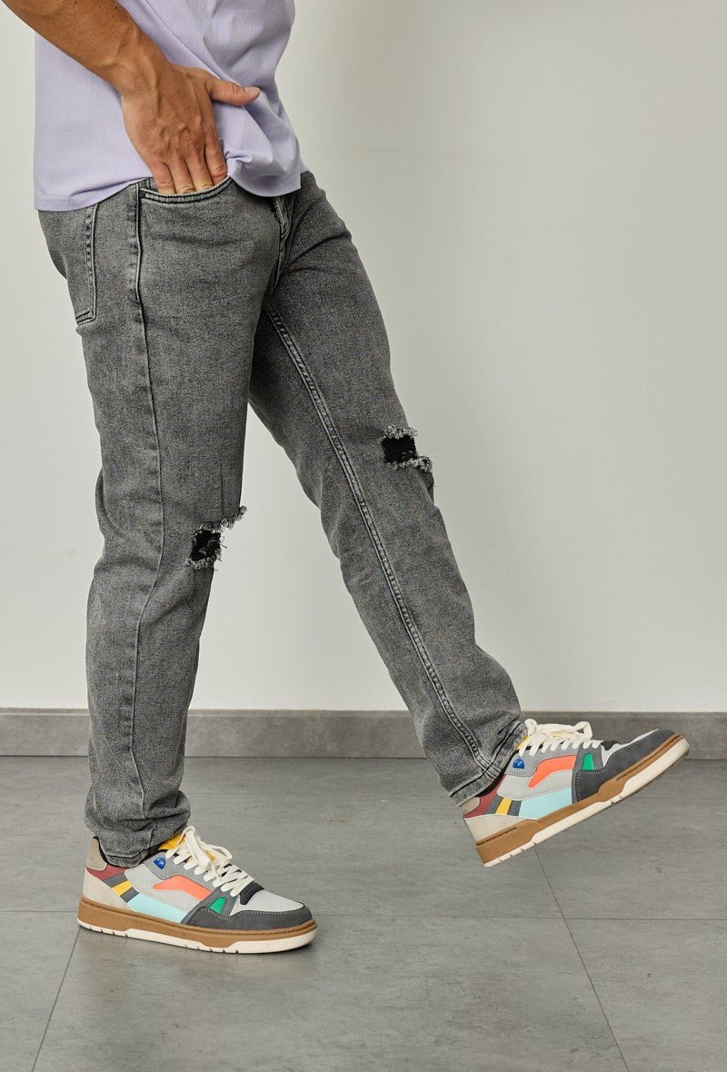 Ajio Stone Washed Ripped Jeans Mens Regular Fit Ripped Jeans