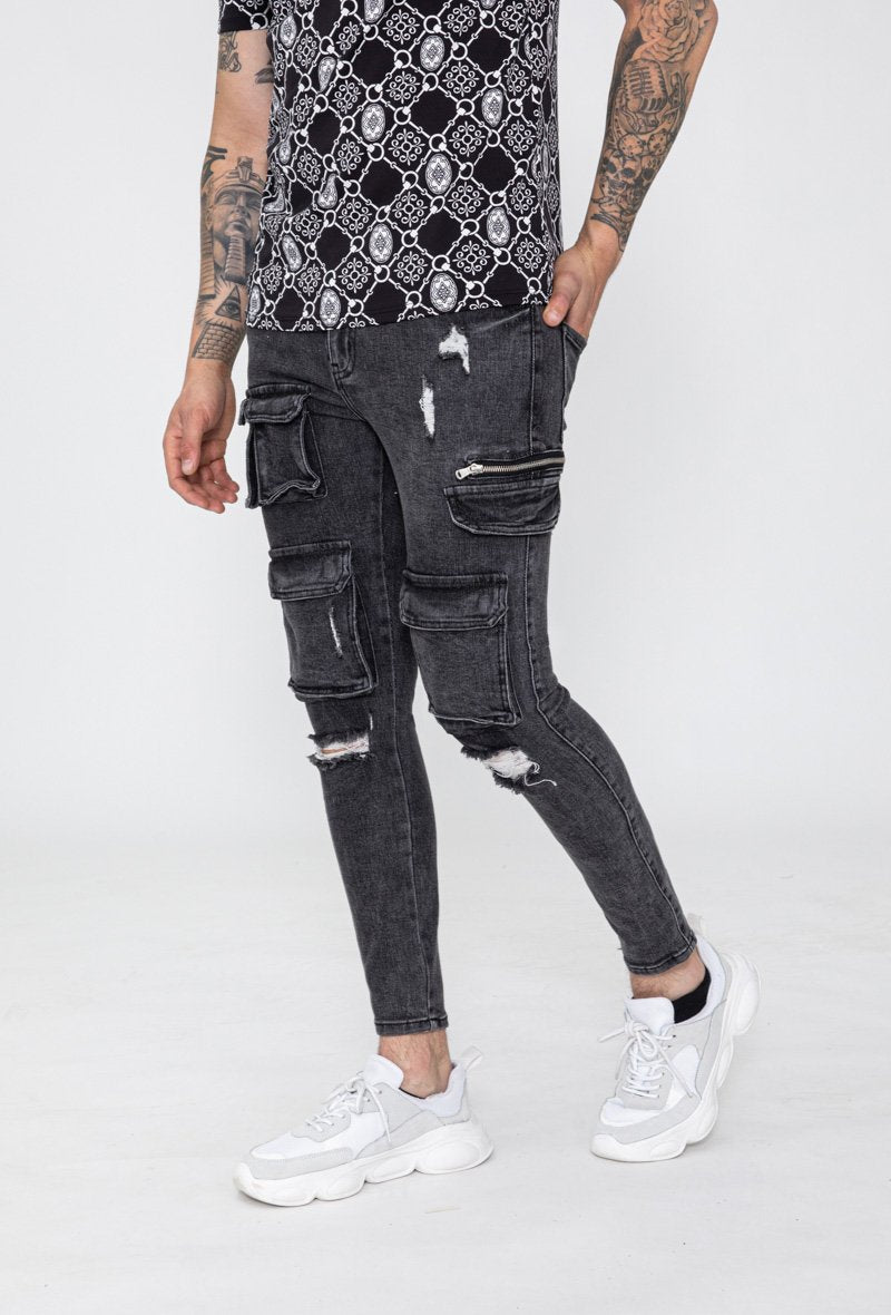Jean skinny multipoches déchiré - Frilivin
