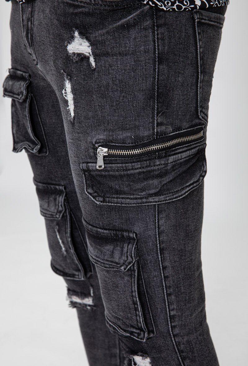 Jean skinny multipoches déchiré - Frilivin