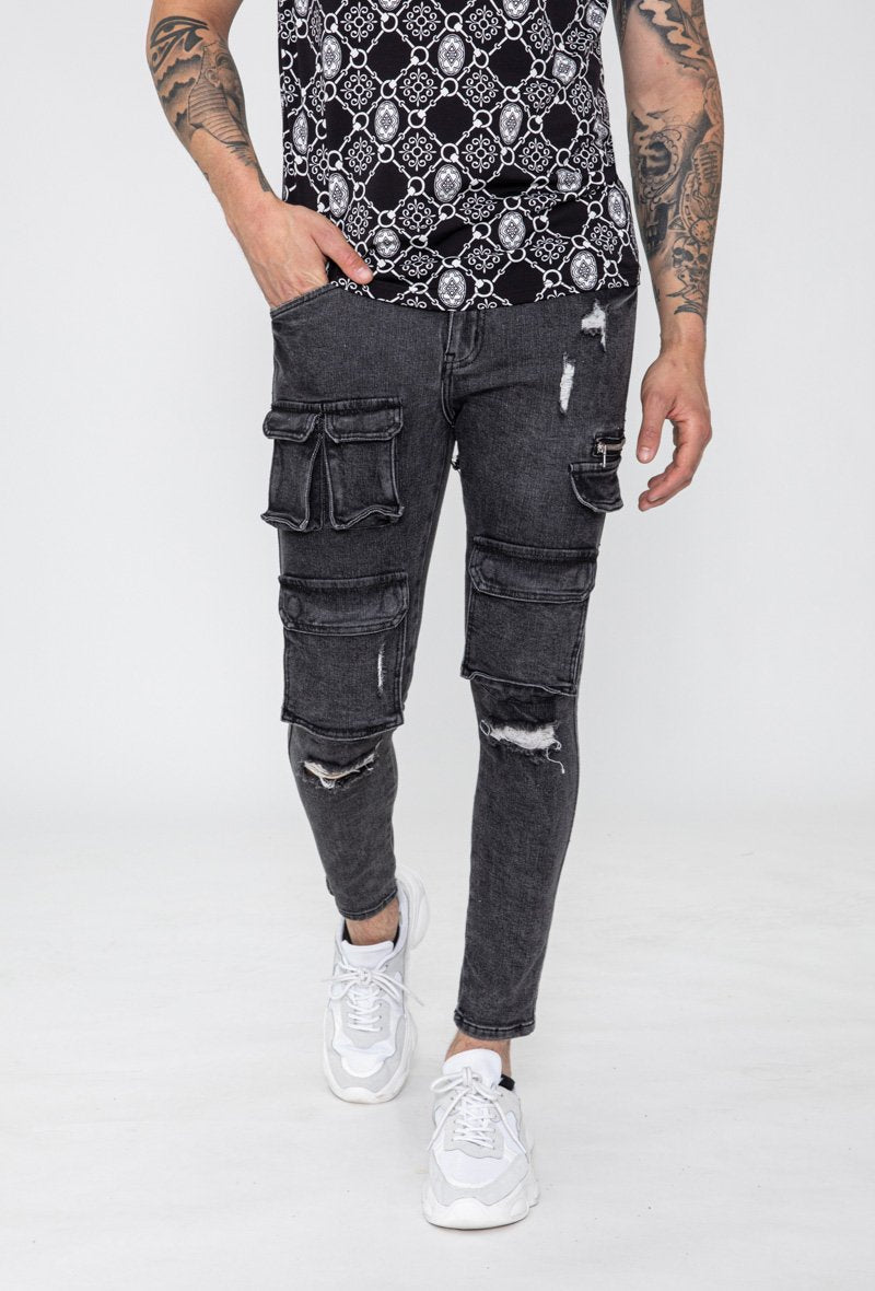 Jean skinny multipoches déchiré - Frilivin