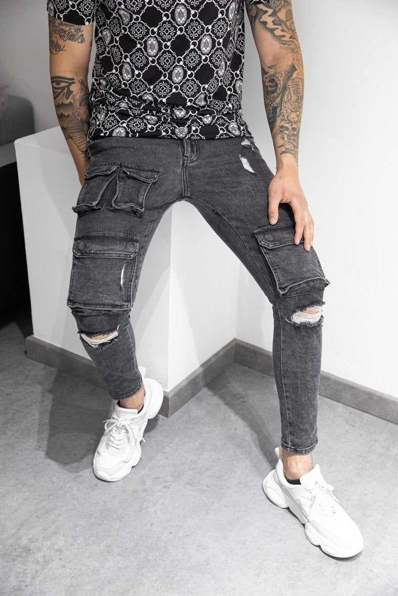 Jean skinny multipoches déchiré - Frilivin
