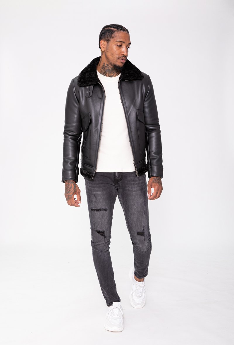 Fur Collar Perfecto Fourrure Homme Veste Cuir Veste Moschino Homme