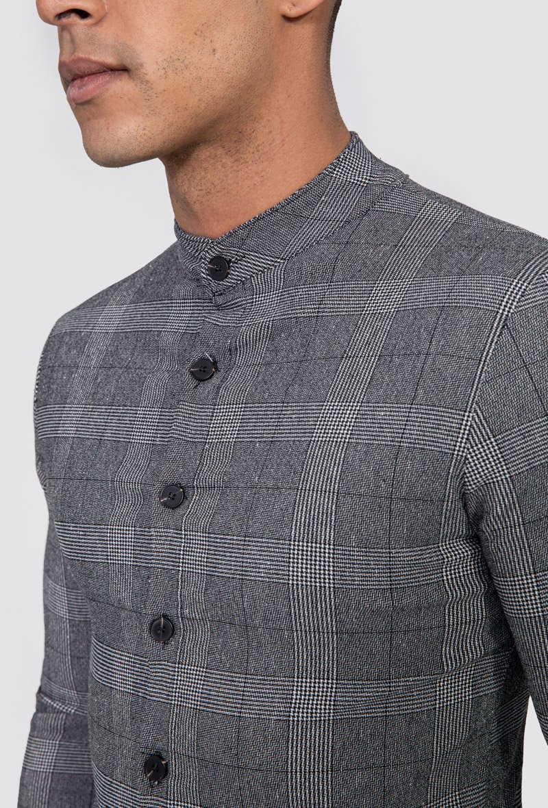 Chemise col mao à carreaux - Frilivin