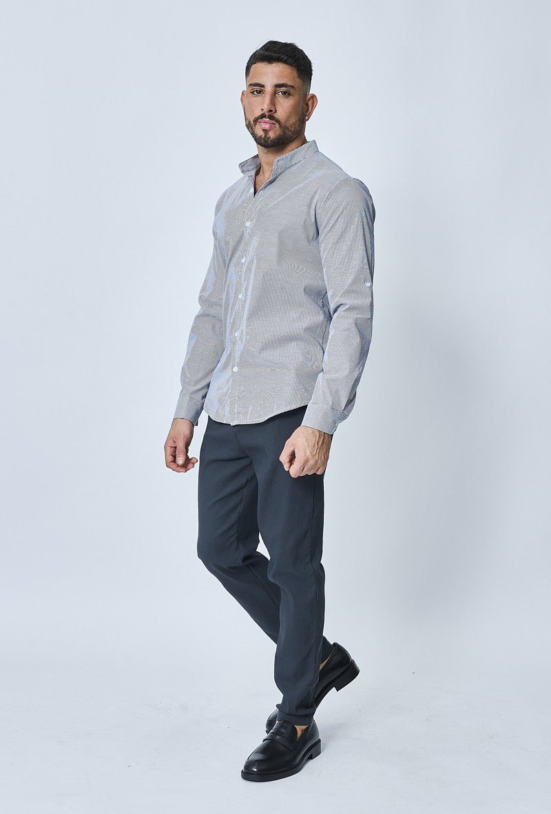 Chemise oxford à rayure col mao - Frilivin