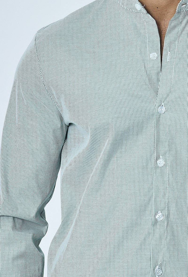 Chemise oxford à rayure col mao - Frilivin