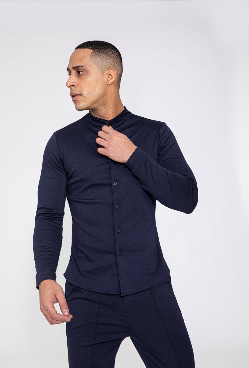 Chemise uni col mao à manches longues - Frilivin