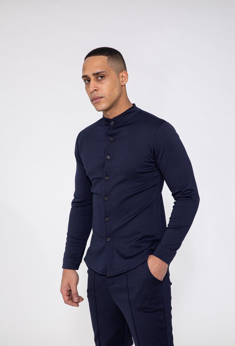 Chemise uni col mao à manches longues - Frilivin