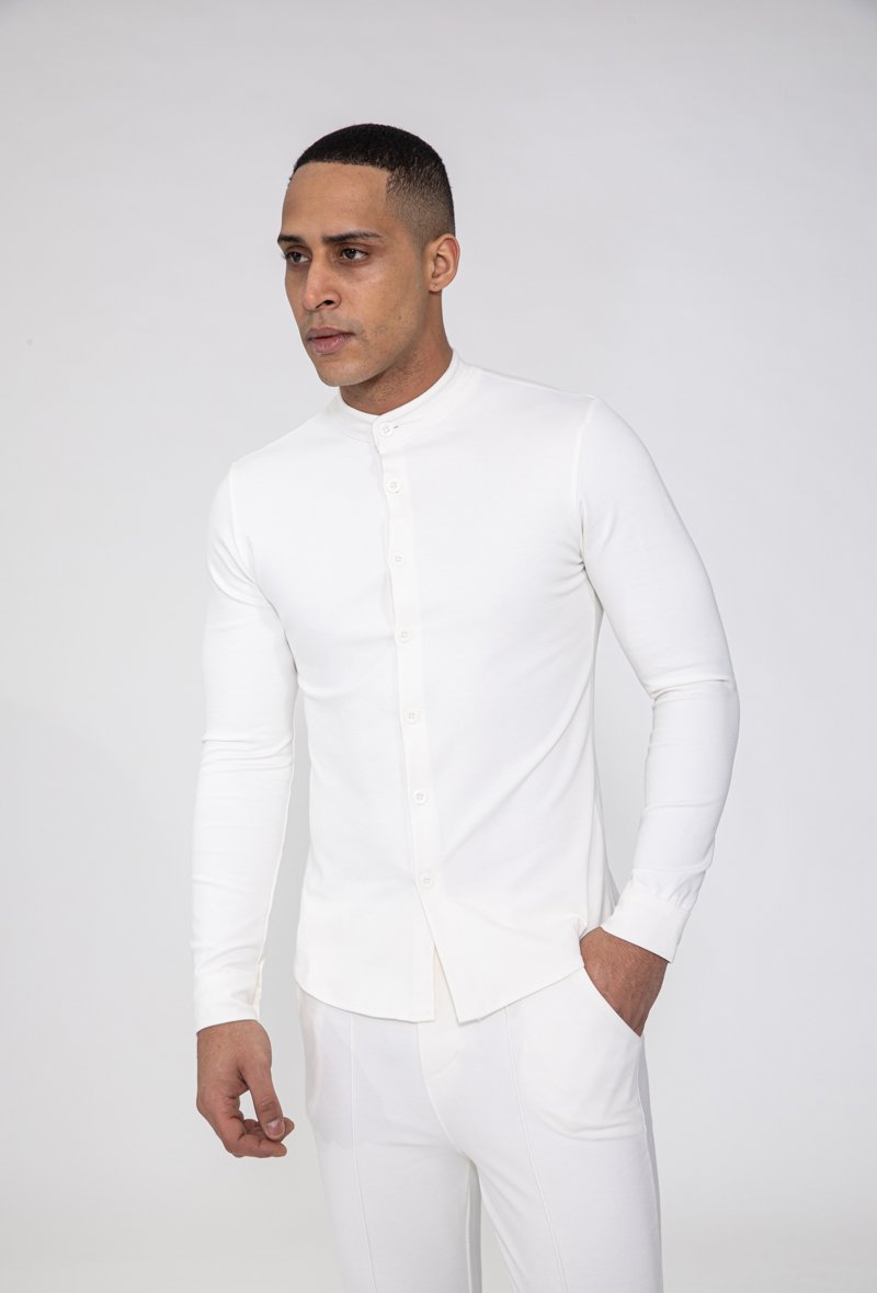 Chemise uni col mao à manches longues - Frilivin